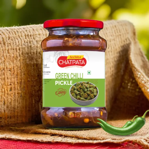 Archita Chatpata Green Chilli Pickle 400gm - Glass Jar