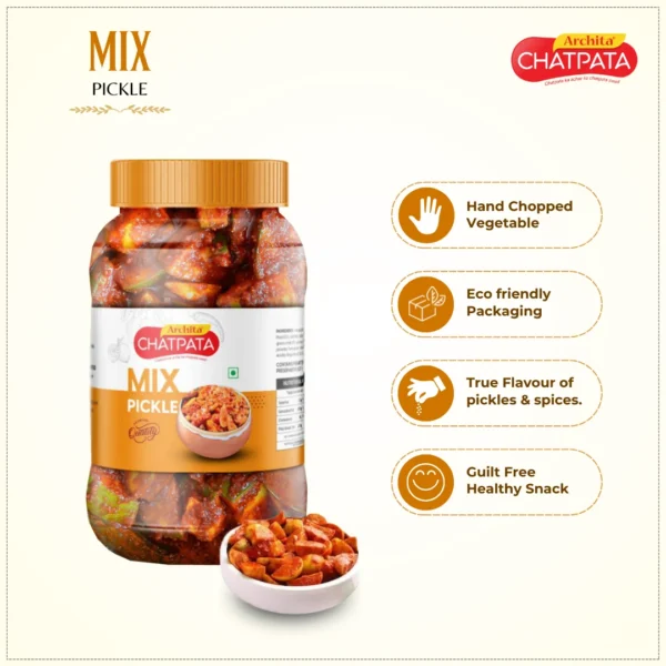 Archita Chatpata Mix Pickle 500gm - Plastic Jar - Image 3