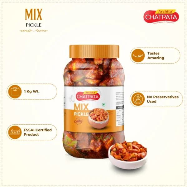 Archita Chatpata Mix Pickle 1kg - Plastic Jar - Image 2