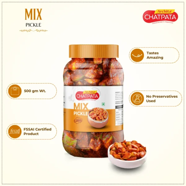 Archita Chatpata Mix Pickle 500gm - Plastic Jar - Image 2