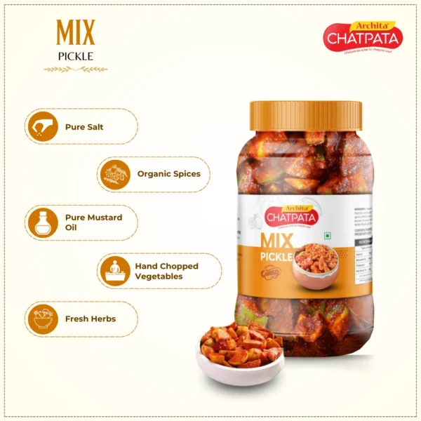 Archita Chatpata Mix Pickle 500gm - Plastic Jar - Image 4