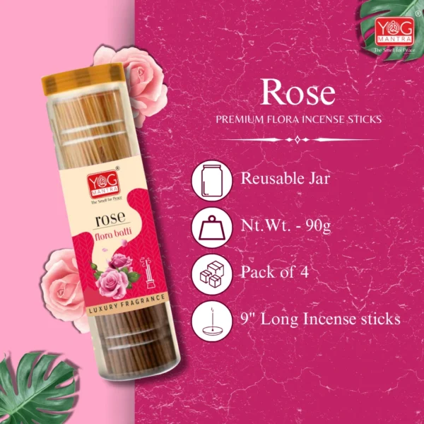 Yog Mantra Rose Premium Flora Jar Incense sticks(90gm)- Pack of 4 - Image 2