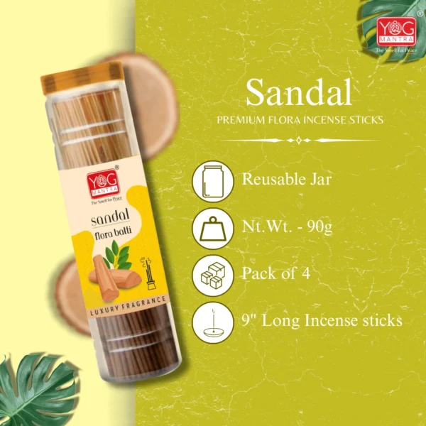 Yog Mantra Sandal Premium Flora Jar Incense sticks(90gm)- Pack of 4 - Image 2