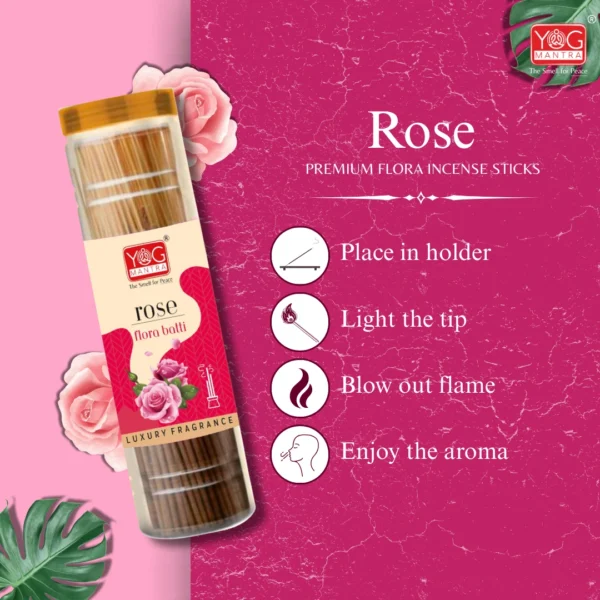 Yog Mantra Rose Premium Flora Jar Incense sticks(90gm)- Pack of 4 - Image 5