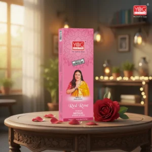 Yog Mantra Red Rose thick 6" long Premium Metallic Dhoop Sticks - (Pack of 1)
