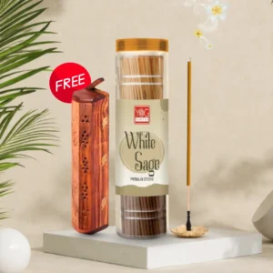 YogMantra White Sage Premium Incense Sticks with wooden holder - 400gm (Pack of 1)