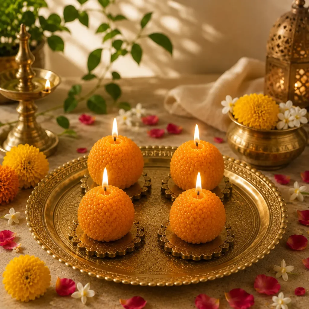 Laddu Shaped Soy wax Scented Candles – Pack of 4