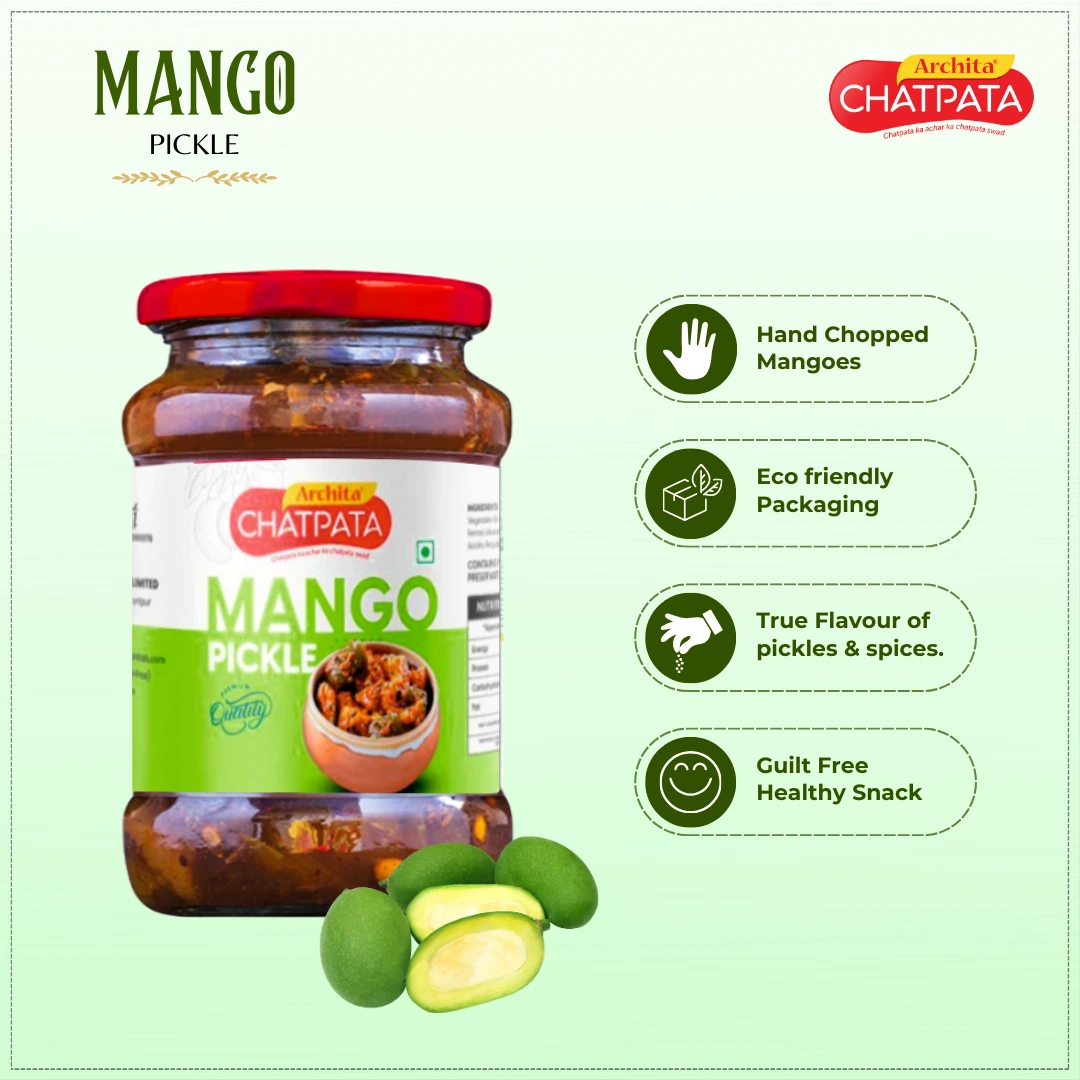 Archita Chatpata Mango Pickle 200gm - Glass Jar - Image 3